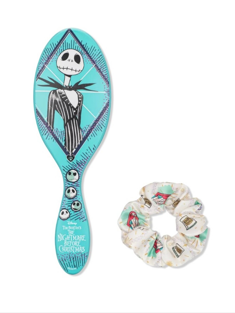 The Nightmare Before Christmas Jack Skellington Teal Hair Brush & Scrunchie Set